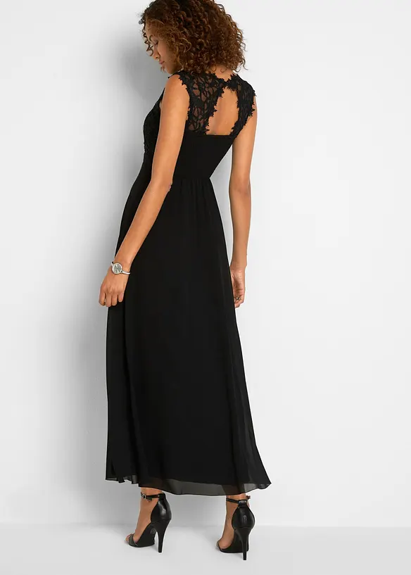 Maxikleid mit Spitze in schwarz von hinten (Totalaufnahme) - bonprix Maxikleid mit Spitze in schwarz von hinten (Totalaufnahme) - bonprix