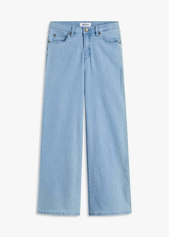 Wide-Leg-Jeans, Mid Waist, Stretch in blau von vorne - bonprix