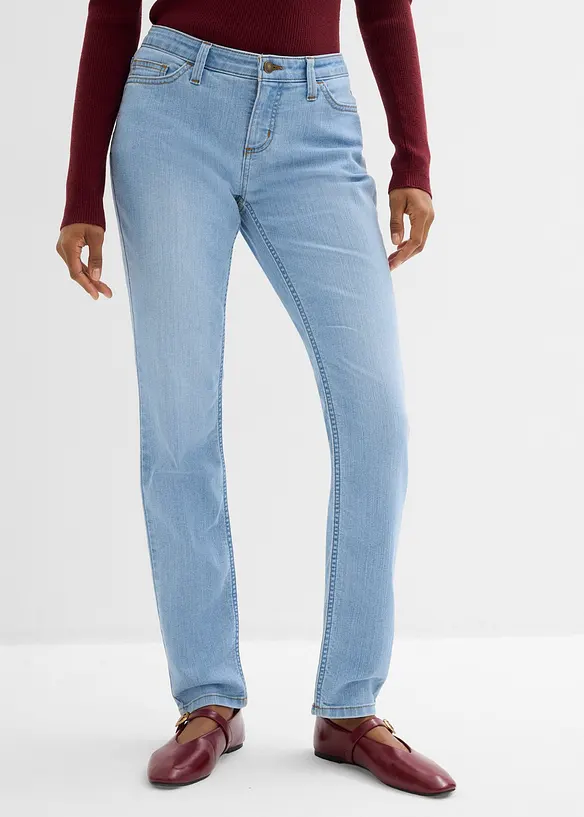 Skinny Jeans Mid Waist, Stretch in grün von vorne - bonprix