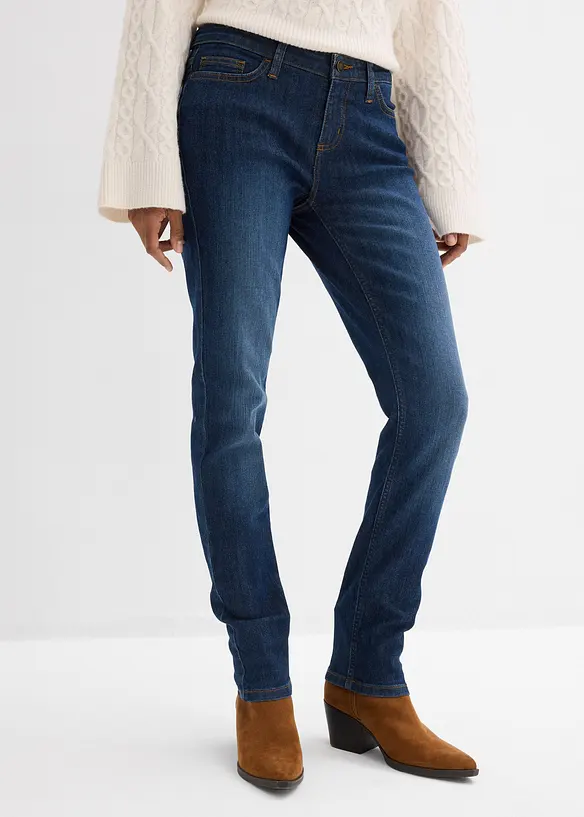 Skinny Jeans Mid Waist, Stretch in blau von vorne - bonprix