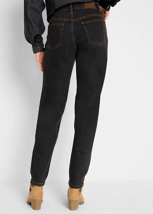 Mom Jeans Mid Waist, long in schwarz von hinten - bonprix