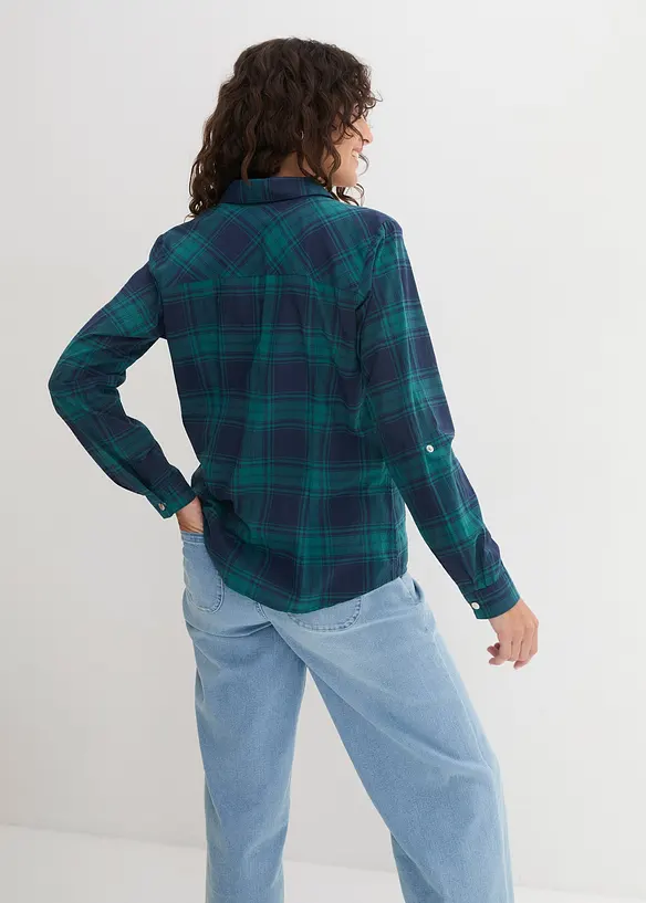 Hemdbluse aus reiner Baumwolle in petrol von hinten (im Anschnitt) - bonprix