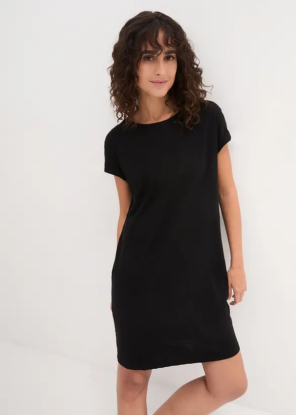 Shirtkleid aus reiner Bio-Baumwolle in schwarz von vorne (Totalaufnahme) - bonprix