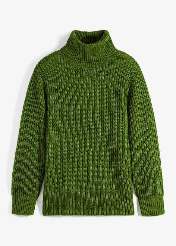 Strickpullover mit Rollkragen in grün von vorne - bonprix