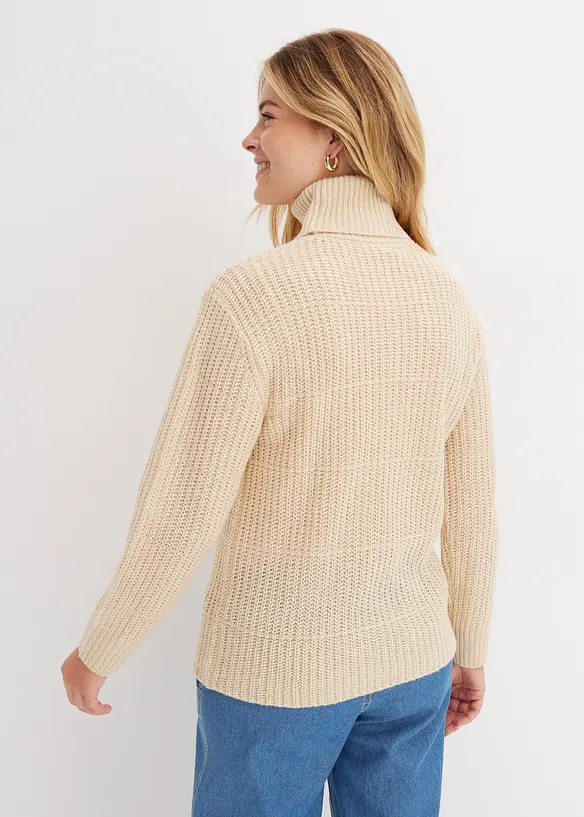 Strickpullover mit Rollkragen in beige von hinten (im Anschnitt) - bonprix