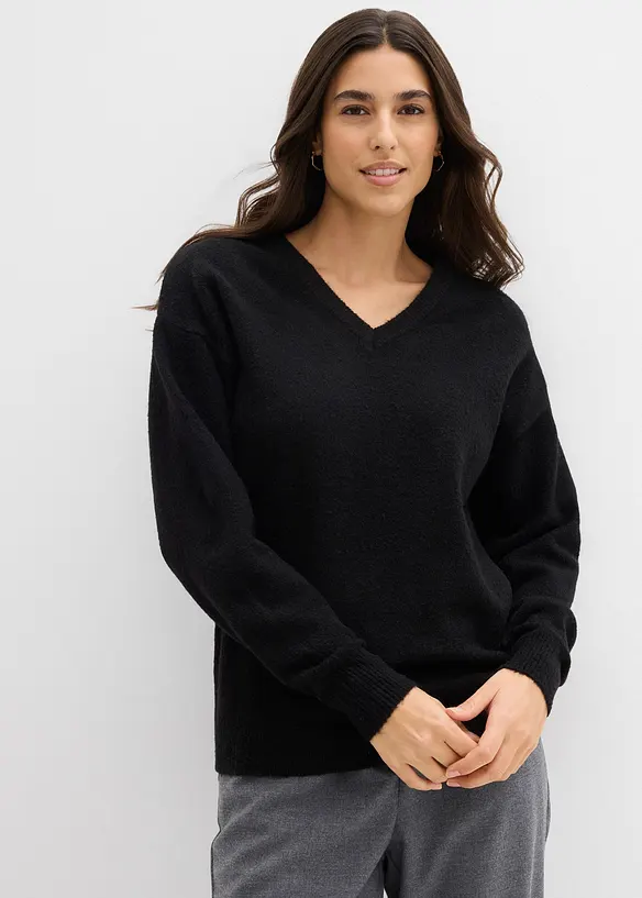 Oversize-Strick-Pullover in schwarz von vorne (im Anschnitt) - bonprix