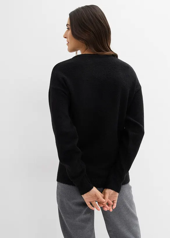 Oversize-Strick-Pullover in schwarz von hinten (im Anschnitt) - bonprix