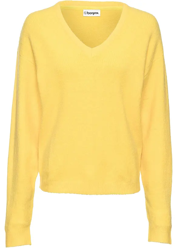 Oversize-Strick-Pullover in gelb von vorne - bonprix