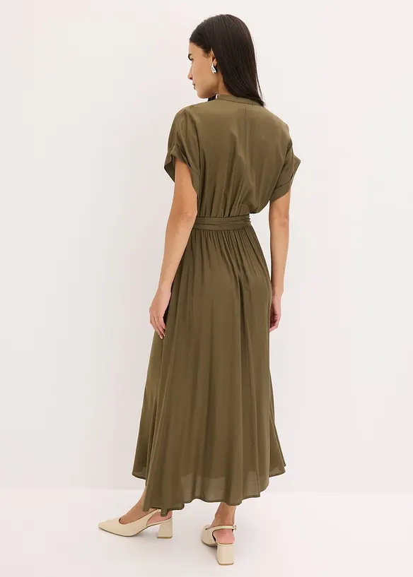 Hemdblusenkleid aus fließender Viskose in grün von hinten (Totalaufnahme) - bonprix Hemdblusenkleid aus fließender Viskose in grün von hinten (Totalaufnahme) - bonprix