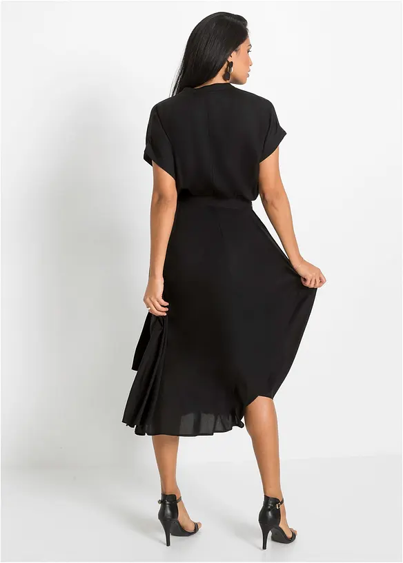 Hemdblusenkleid aus fließender Viskose in schwarz von hinten (Totalaufnahme) - bonprix Hemdblusenkleid aus fließender Viskose in schwarz von hinten (Totalaufnahme) - bonprix