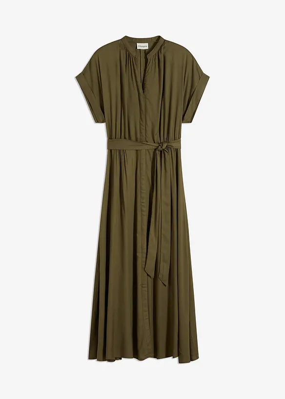 Hemdblusenkleid aus fließender Viskose in grün von vorne - bonprix Hemdblusenkleid aus fließender Viskose in grün von vorne - bonprix