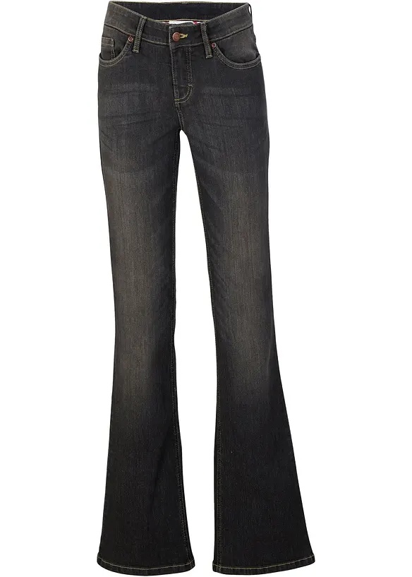 Bootcut-Jeans Mid Waist, Komfort-Stretch in schwarz von vorne - bonprix