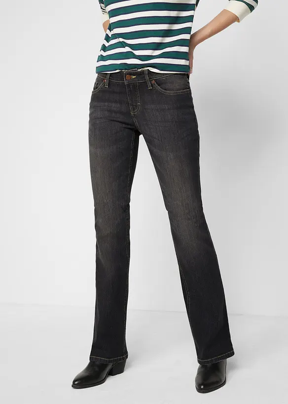Bootcut-Jeans Mid Waist, Komfort-Stretch in schwarz von vorne - bonprix