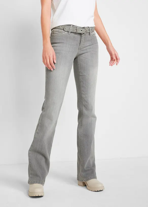 Bootcut-Jeans Mid Waist, Komfort-Stretch in grau von vorne - bonprix