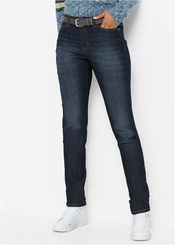 Mom-Jeans Mid Waist, Komfort-Stretch in blau von vorne - bonprix