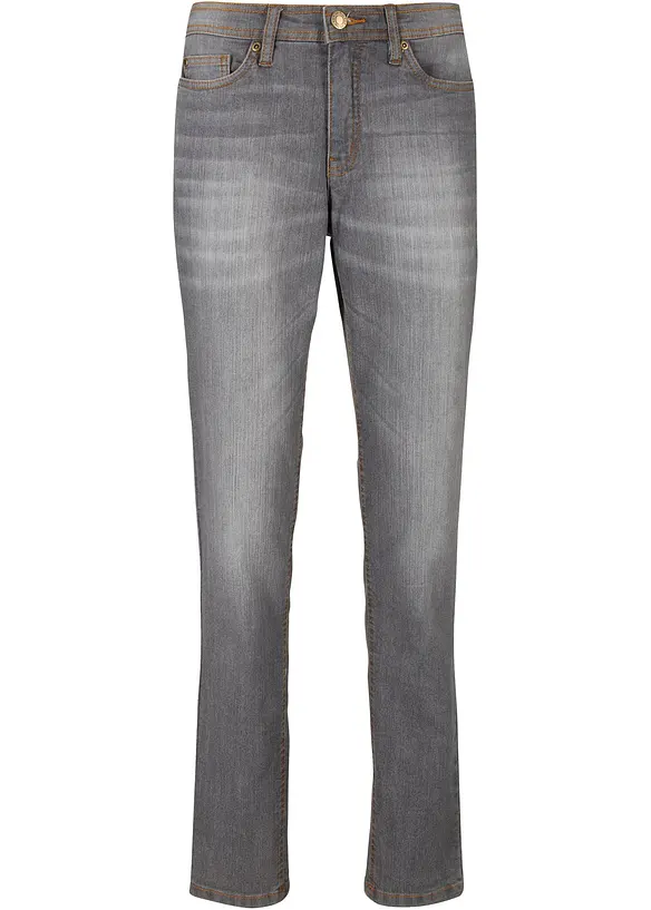 Mom-Jeans Mid Waist, Komfort-Stretch in grau von vorne - bonprix