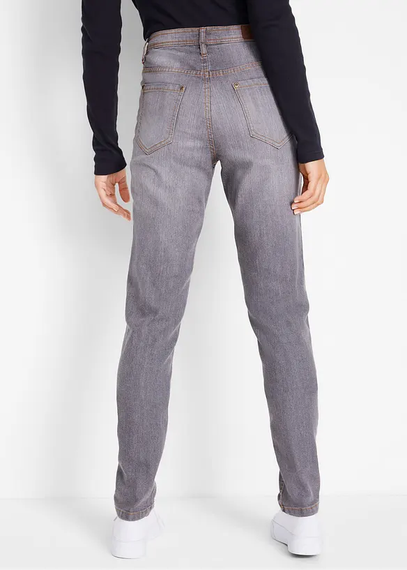 Mom-Jeans Mid Waist, Komfort-Stretch in grau von hinten - bonprix