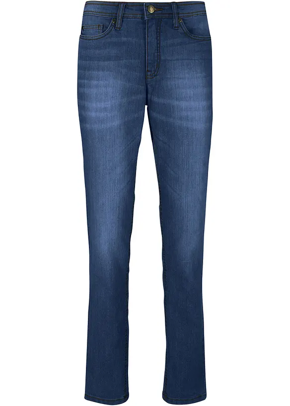 Mom-Jeans Mid Waist, Komfort-Stretch in blau von vorne - bonprix