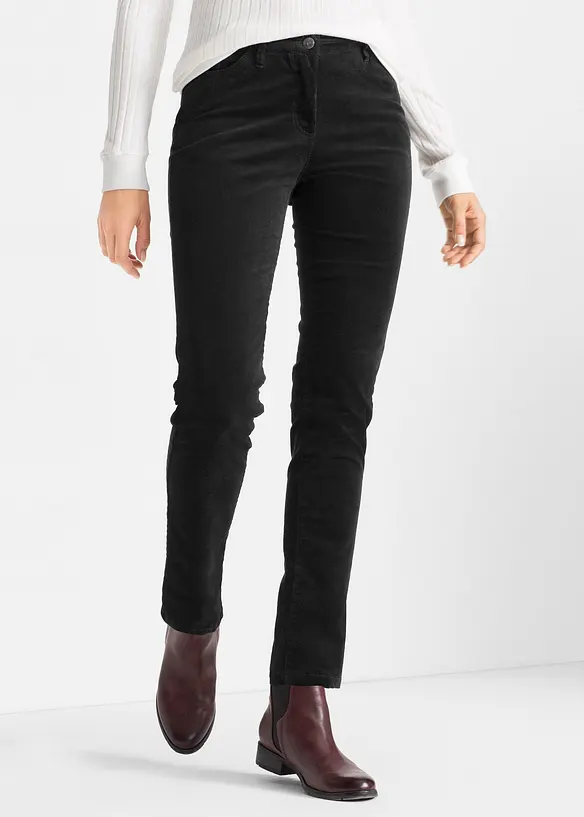 Enge Cordhose aus Baumwoll-Mix in schwarz von vorne - bonprix