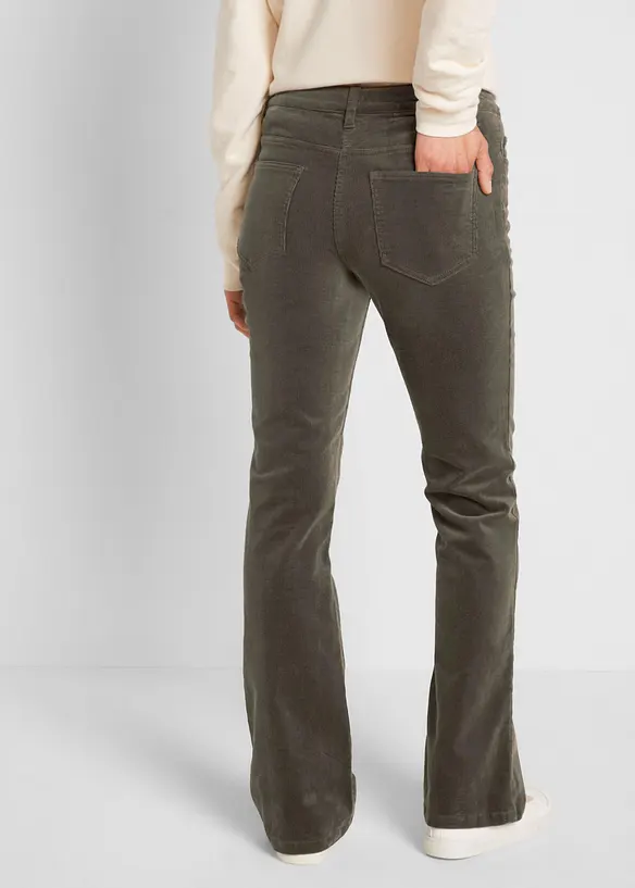 Bootcut-Cordhose aus elastischem Baumwoll-Mix in grün von hinten - bonprix