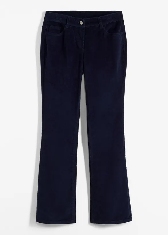 Bootcut-Cordhose aus elastischem Baumwoll-Mix in blau von vorne - bonprix