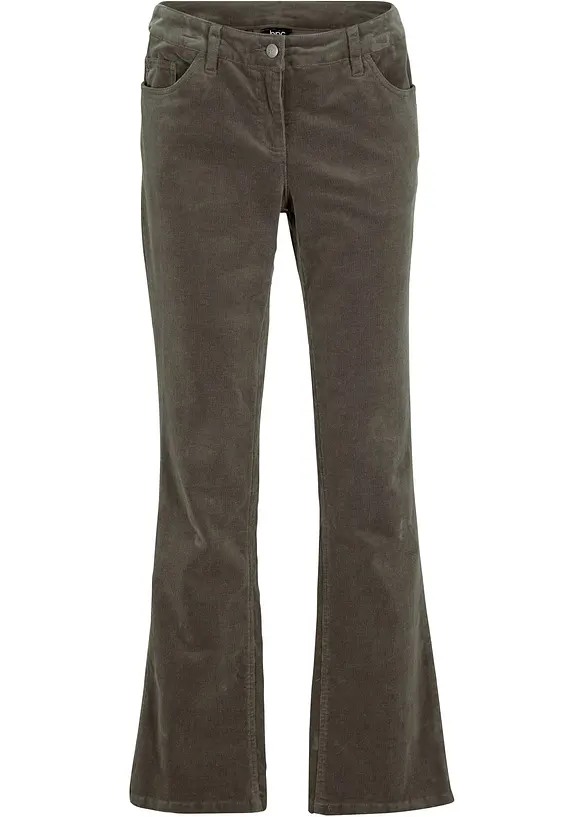 Bootcut-Cordhose aus elastischem Baumwoll-Mix in grün von vorne - bonprix