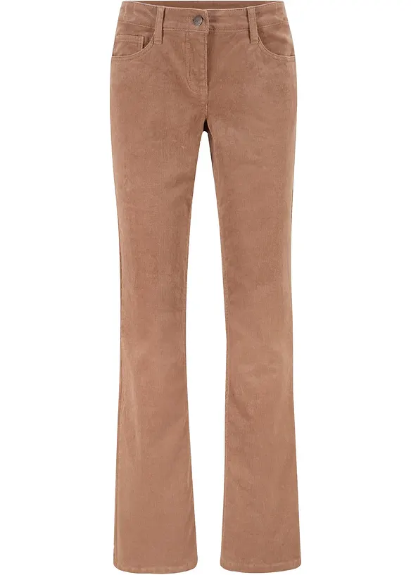 Bootcut-Cordhose aus elastischem Baumwoll-Mix in braun von vorne - bonprix