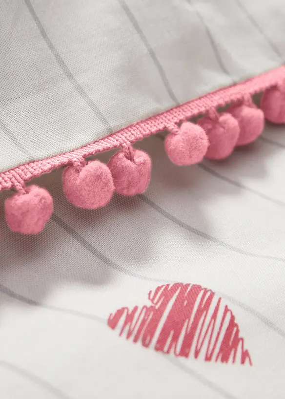 Linon-Bettwäsche mit Pompons in weiß (Detailaufnahme) - bonprix