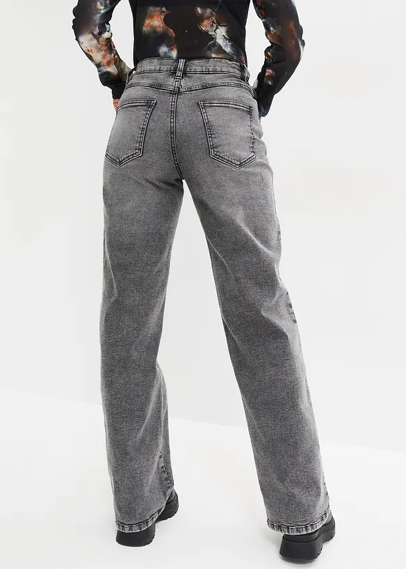 Wide-Leg-Jeans, High Waist mit Nietenbesatz in grau von hinten - bonprix