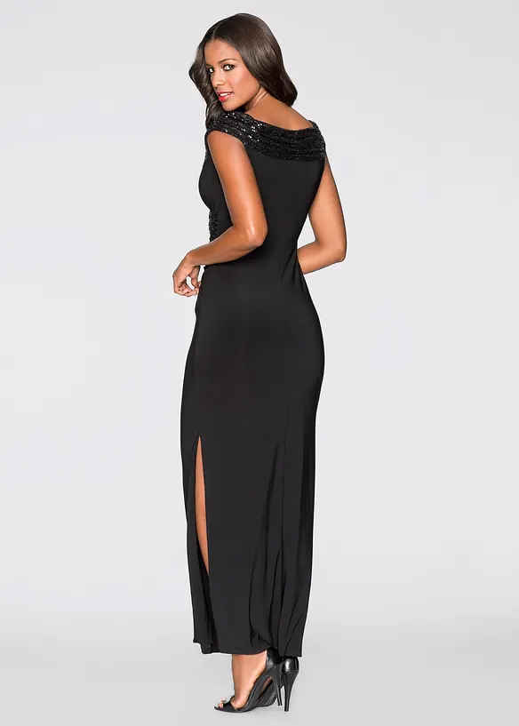Jerseykleid mit Pailletten in schwarz von hinten (Totalaufnahme) - bonprix