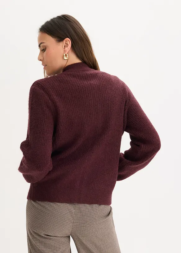 Strickjacke mit Zopfmuster in rot von hinten (im Anschnitt) - bonprix