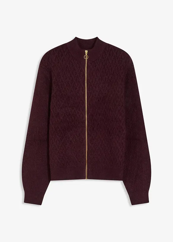 Strickjacke mit Zopfmuster in rot von vorne - bonprix