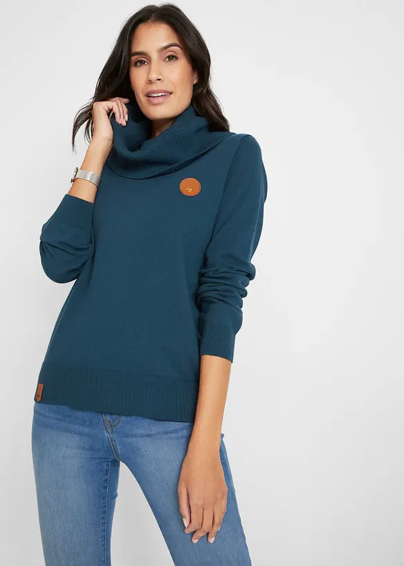 Feinstrickpullover mit weitem Kragen in blau von vorne (im Anschnitt) - bonprix