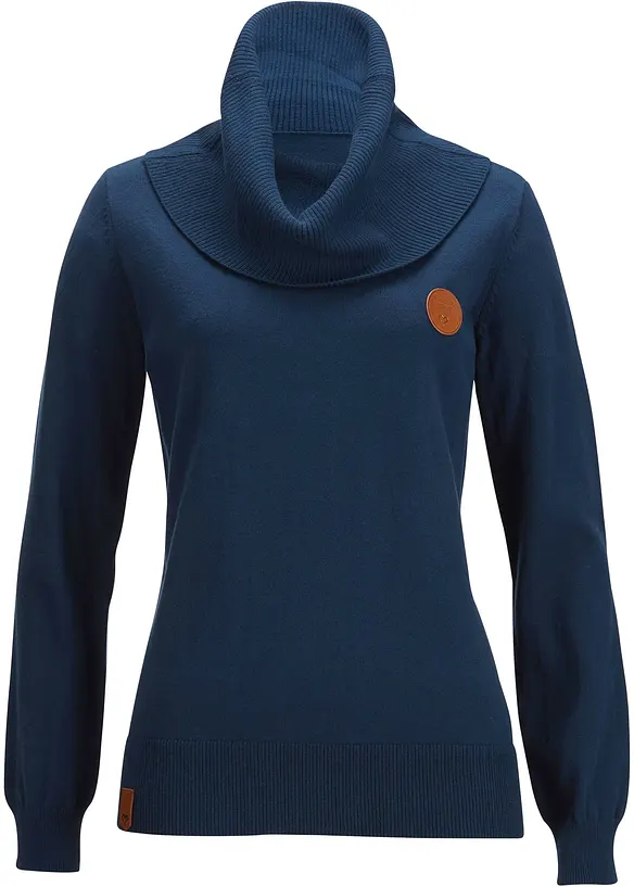 Feinstrickpullover mit weitem Kragen in blau von vorne - bonprix