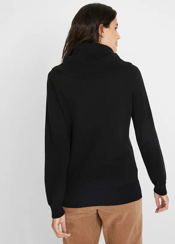 Feinstrickpullover mit weitem Kragen in schwarz von hinten (im Anschnitt) - bonprix