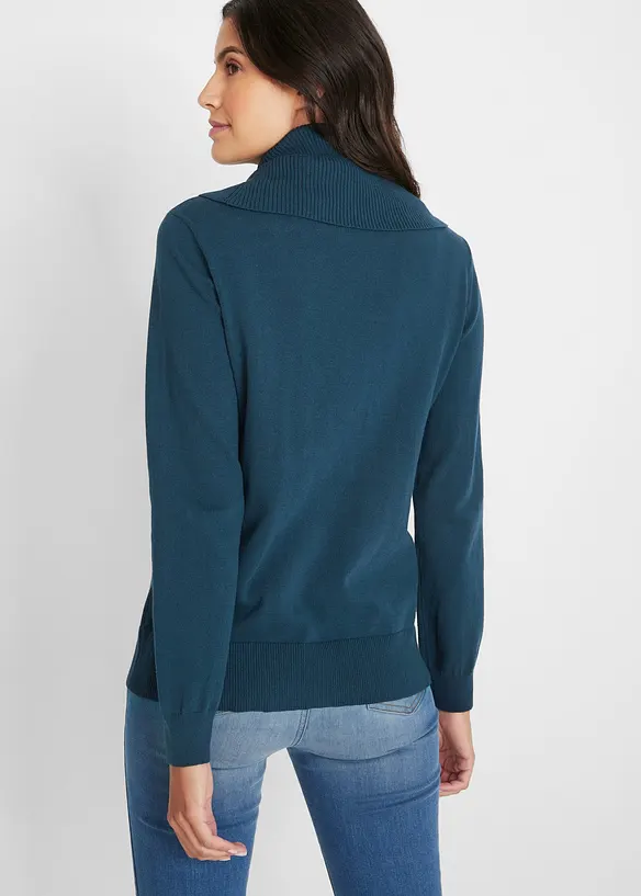 Feinstrickpullover mit weitem Kragen in blau von hinten (im Anschnitt) - bonprix