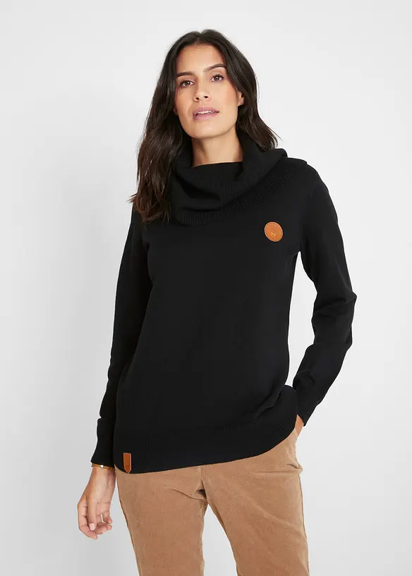 Feinstrickpullover mit weitem Kragen in schwarz von vorne (im Anschnitt) - bonprix