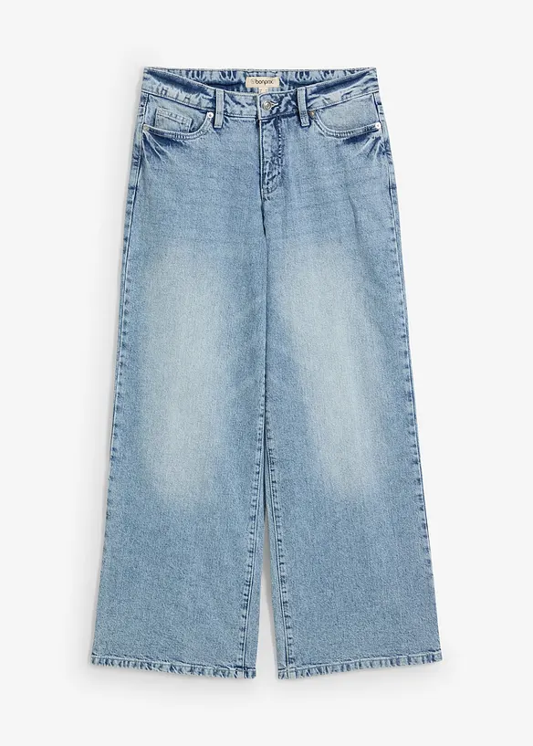 Wide-Leg-Jeans, Mid Waist, Low Stretch in blau von vorne - bonprix