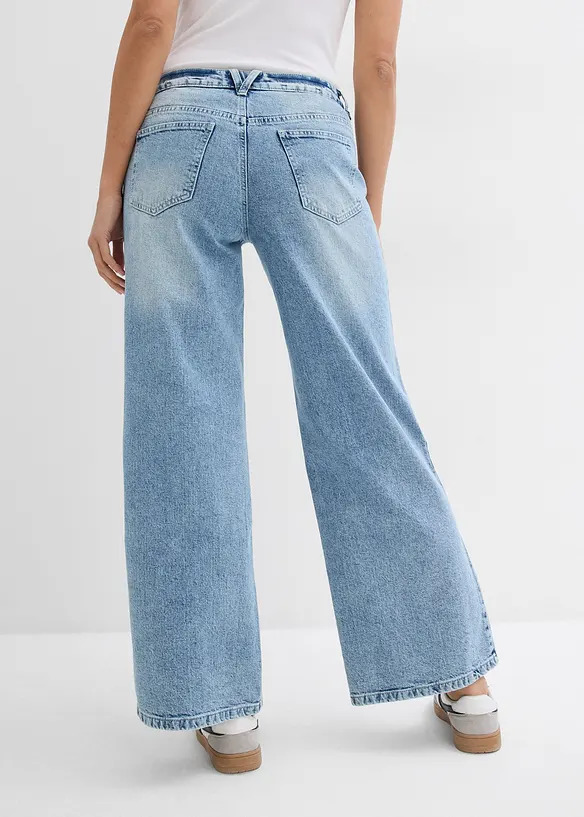 Wide-Leg-Jeans, Mid Waist, Low Stretch in blau von hinten - bonprix
