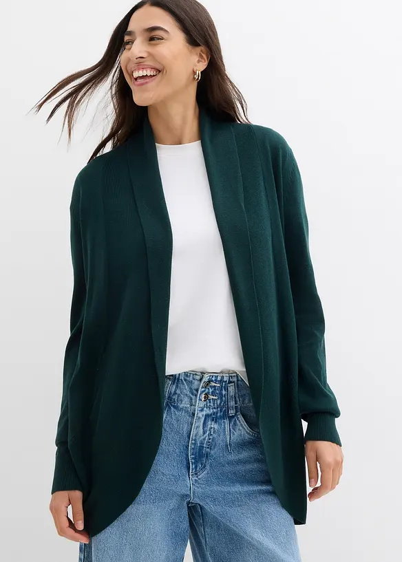 Feinstrickjacke in grün von vorne (im Anschnitt) - bonprix