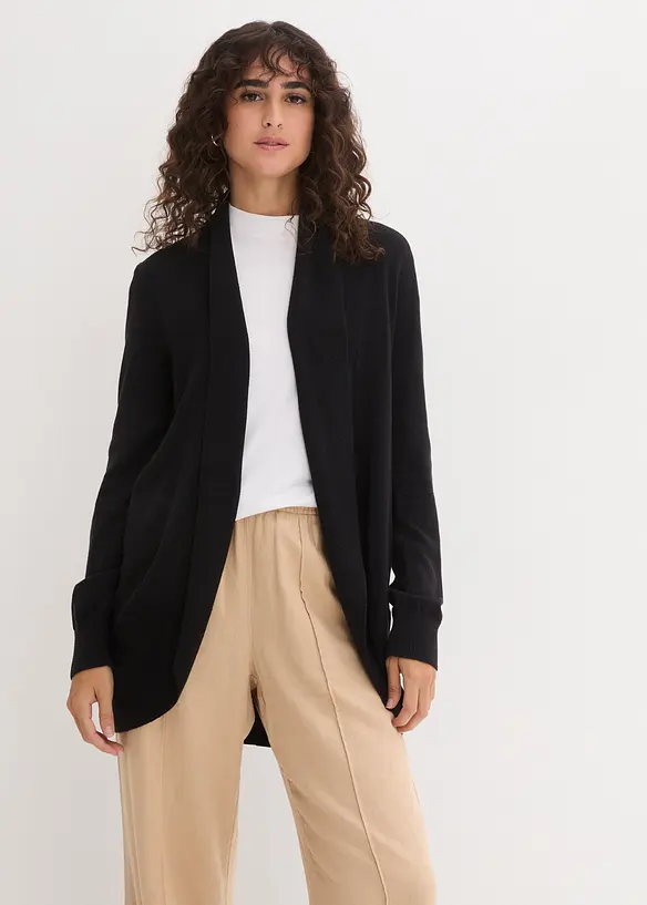 Feinstrickjacke in schwarz von vorne (im Anschnitt) - bonprix