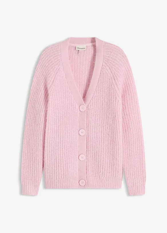 Gerippte Grobstrickjacke mit Glanzeffekt in rosa von vorne - bonprix Gerippte Grobstrickjacke mit Glanzeffekt in rosa von vorne - bonprix