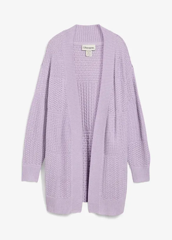 Longstrickjacke in lila von vorne - bonprix