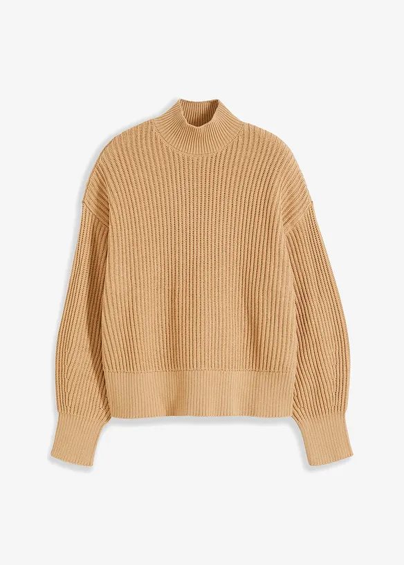 Oversize-Pullover aus reiner Baumwolle in beige von vorne - bonprix
