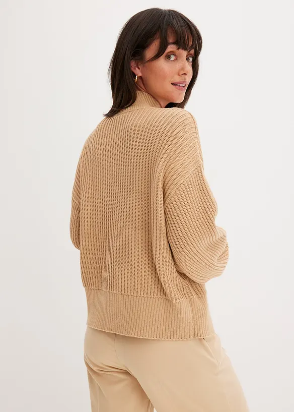 Oversize-Pullover aus reiner Baumwolle in beige von hinten (im Anschnitt) - bonprix