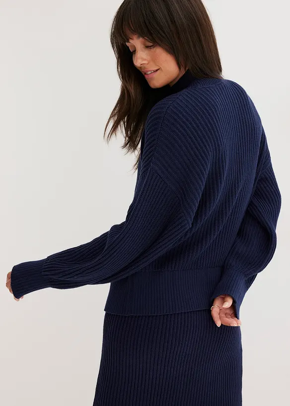 Oversize-Pullover aus reiner Baumwolle in blau von hinten (im Anschnitt) - bonprix