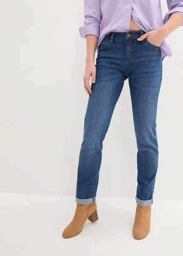 Straight Jeans High Waist, Stretch in blau von vorne - bonprix