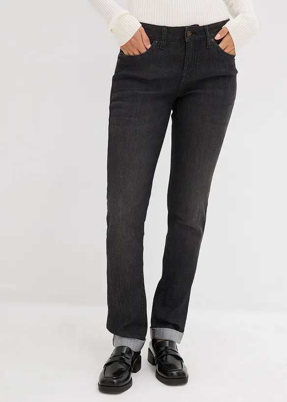 Straight Jeans High Waist, Stretch in schwarz von vorne - bonprix