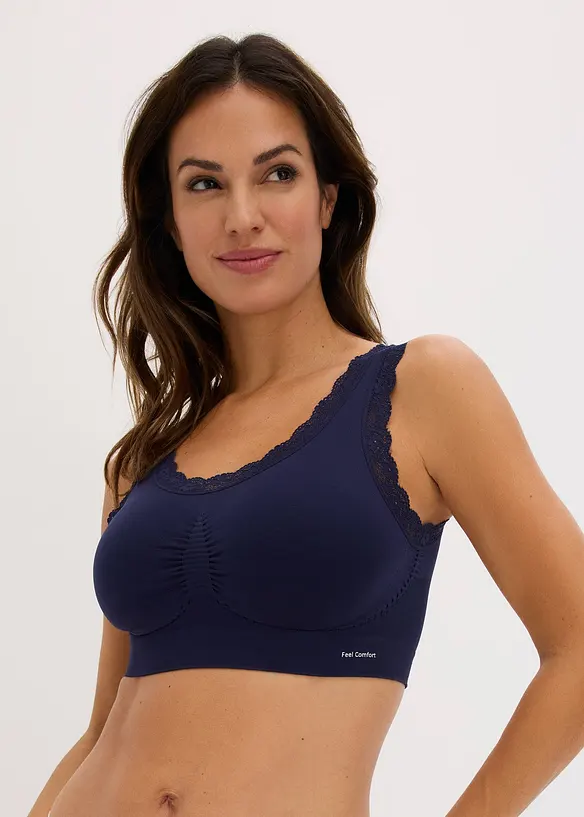 Feel Comfort Seamless Bustier (2er Pack) in blau von vorne (im Anschnitt) - bonprix