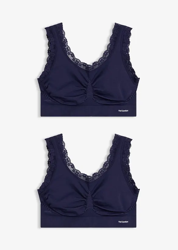Feel Comfort Seamless Bustier (2er Pack) in blau von vorne - bonprix